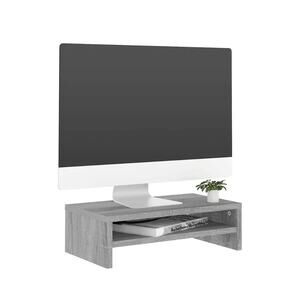 2 Tier Computer Monitor Stand 19.7in Gray Woodgrain Desk Riser Shelf Organizer